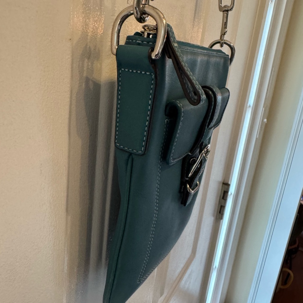 Coach Teal Crossbody Bag with Tan Web Adjustable Strap - Picture 4 of 13
